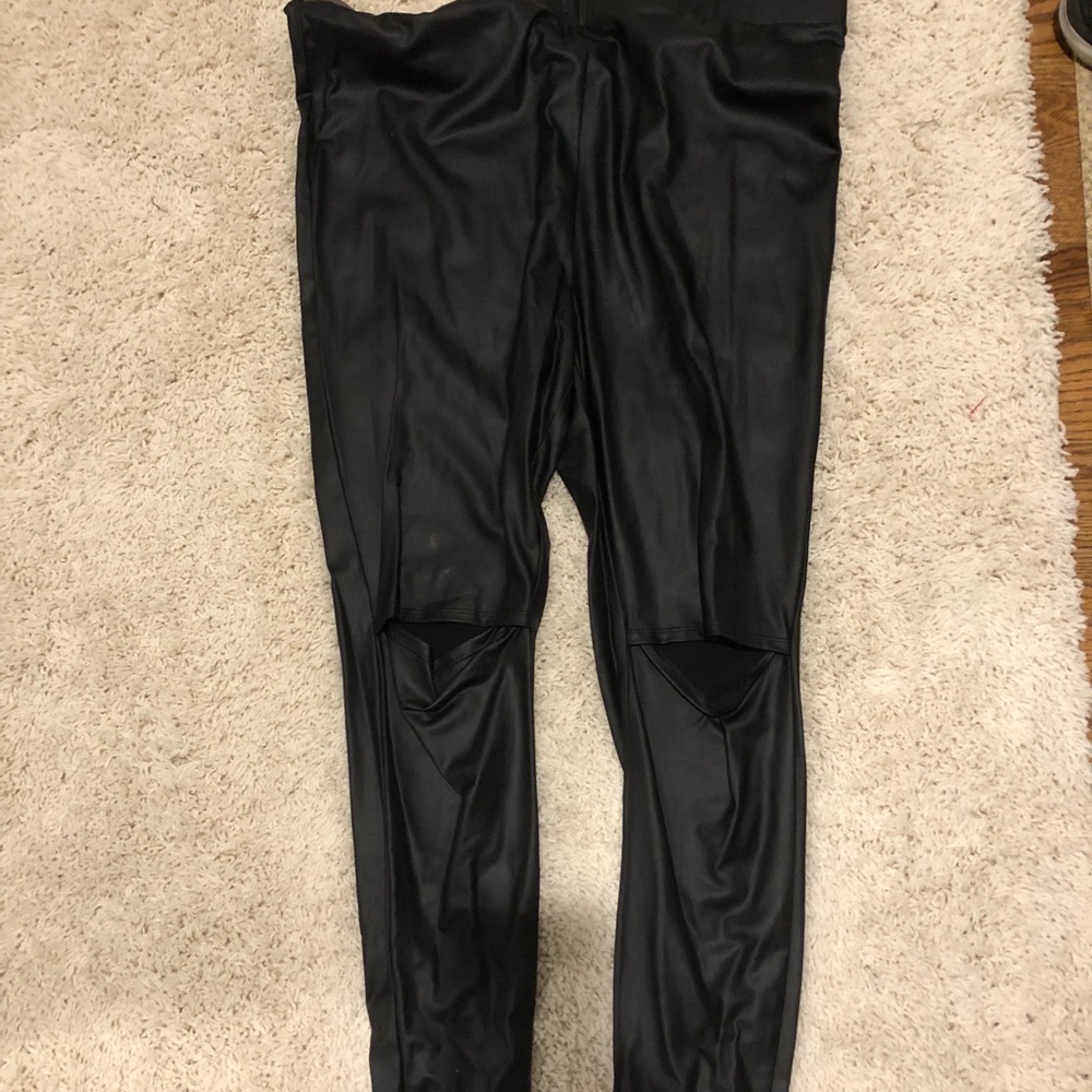Forever 21 Faux Leather Open-Knee Leggings NWT
